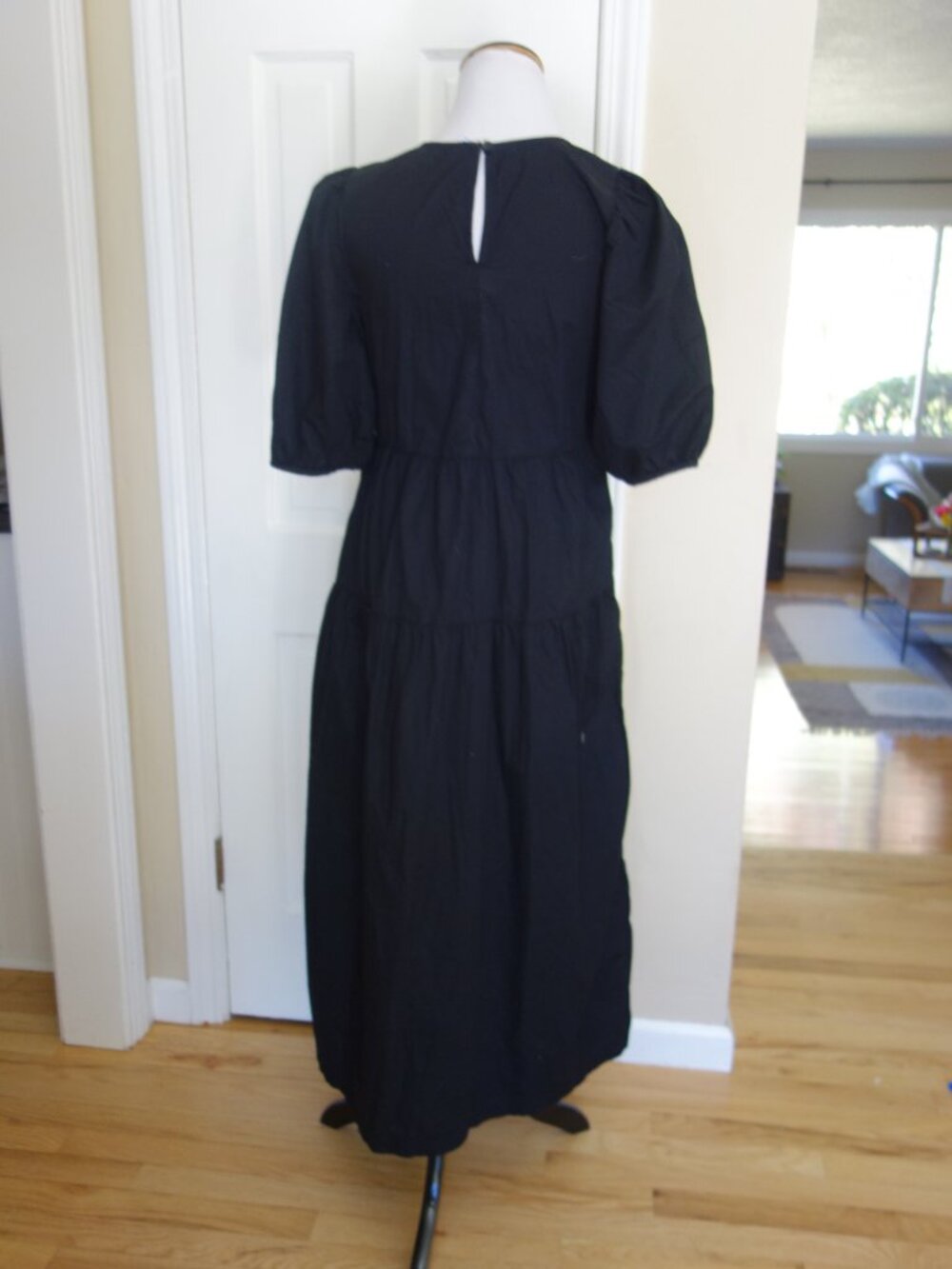 NWT OLD NAVY Black Tiered Puff Sleeve Midi Dress – Med Tall - Picture 6 of 9